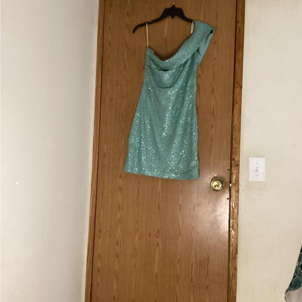 Fashion Nova Teal Sequin Midi Dress